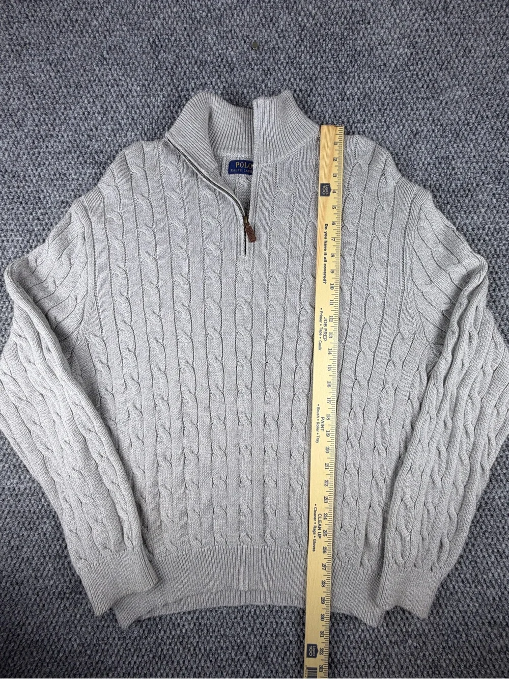 Polo Ralph Lauren Men’s XL Cable Knit Quarter  Zip Sweater Gray 100% Cotton